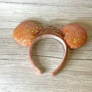 DISNEY PARKS Sequin Coral Pink Crown Mouse Ears Headband